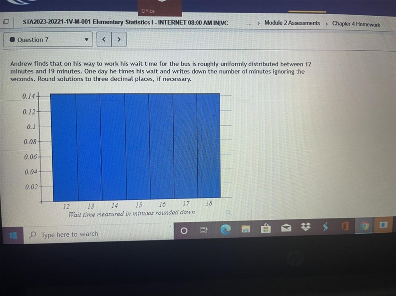 A.) what is the probability that Andrew waits for 15 minutes ?B.) what is the probability-example-1