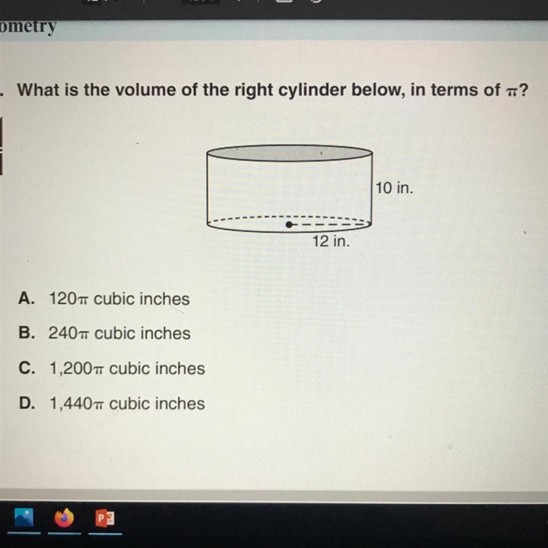 What is the volume of the right cylinder below, in terms of ?-example-1