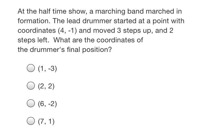 At the half time show, a marching band marched in formation. The lead drummer started-example-1