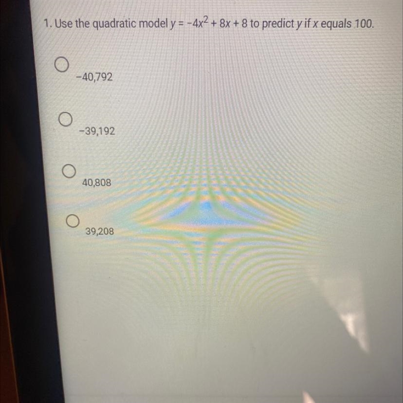 Use the quadratic model y= -4x^2 + 8x + 8-example-1