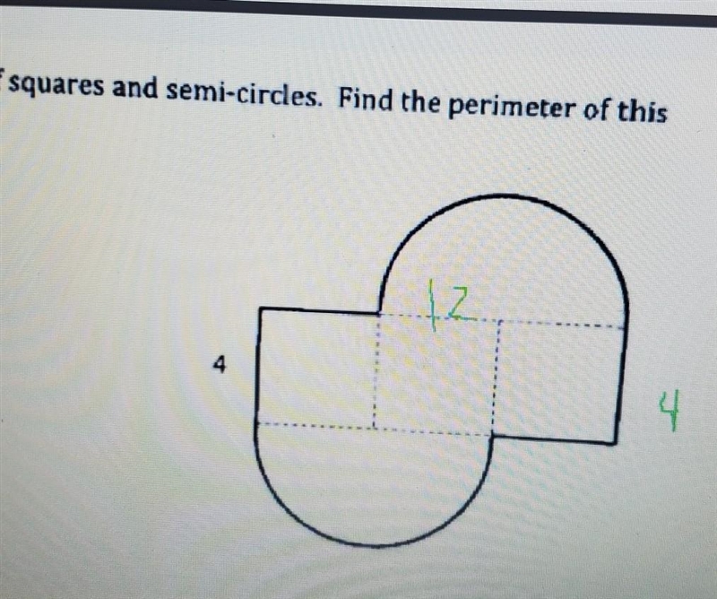 The figure below is composed of squares and semi-circles. Find the perimeter of this-example-1