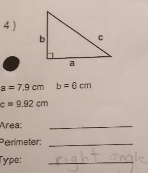 Identifying calculate the area and perimeter for the fourth triangle-example-1