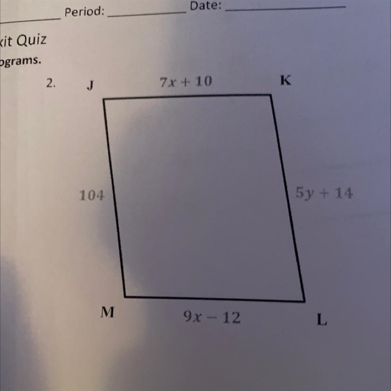 Find the value of each variable in the variable in the following parallelograms-example-1