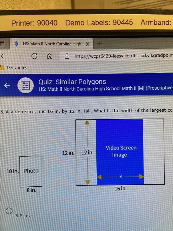 A video screen is 16 in. by 12in. tall. What is the width of the largest complete-example-1