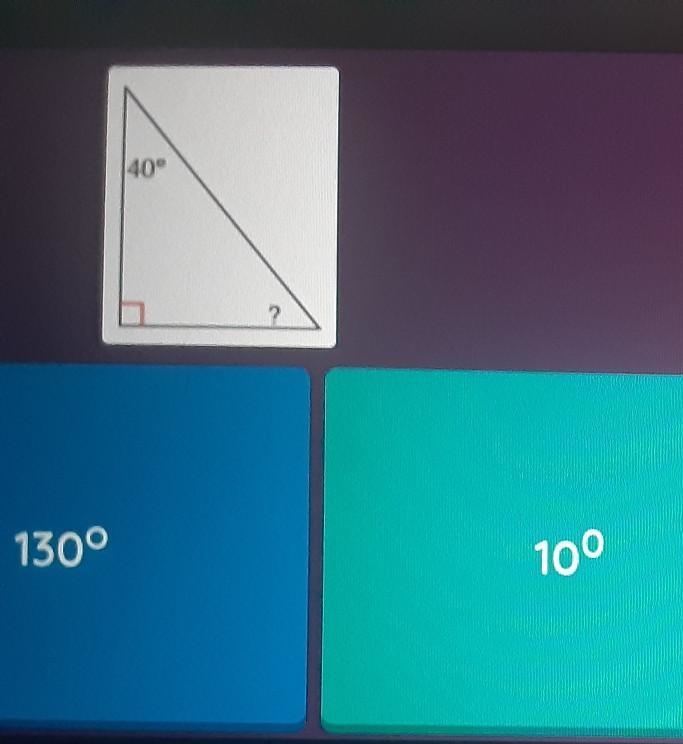 Find the measure of the missing angle. Answer choices: 130° 10° 90° 50°-example-1