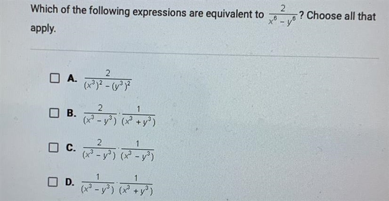 Which of the following expressions are equivalent toapply.2? Choose all that-y.A.2.(x-example-1