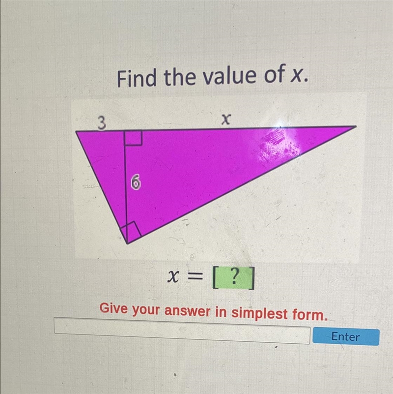 Find the value of x. х x = [?] Give your answer in simplest form.-example-1