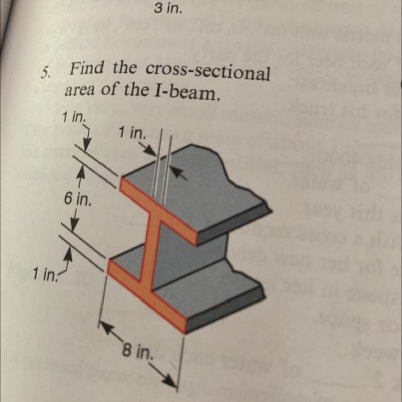 5. Find the cross-sectional area of the I-beam. 1 in. 6 in. 1 in. 1 in. 8 in.-example-1