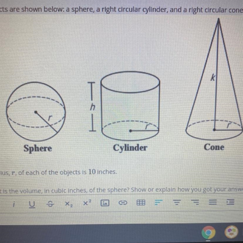 The radius of a sphere is 10 inches. a) What is the volume, in cubic inches, of the-example-1