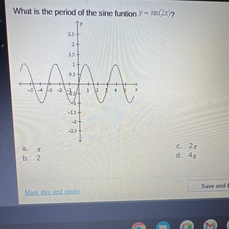 What is the period of the sine funtion y = sin (2x) ?-example-1