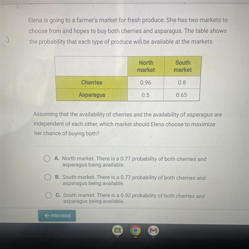 Which market should Elena choose to maximize her chance of buying both?-example-1