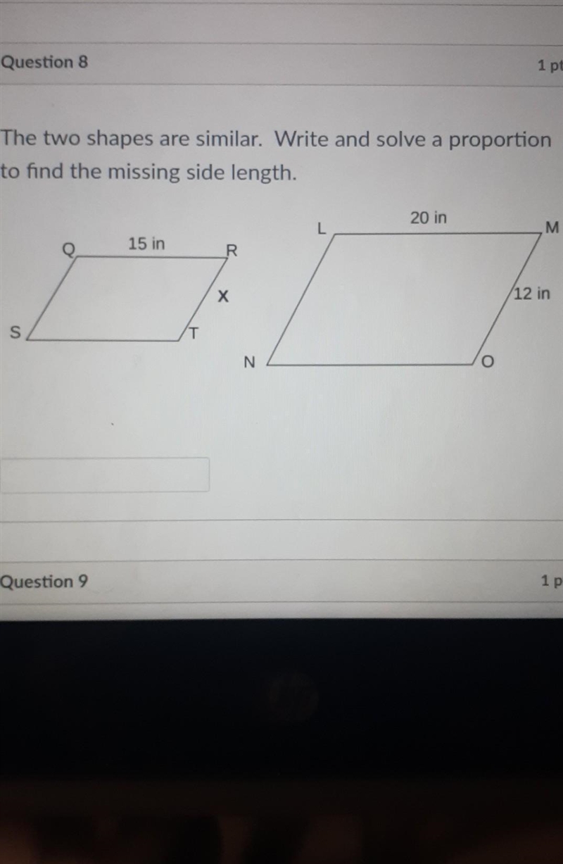 These two shapes are similiar. write and solve proportion to find the missing side-example-1