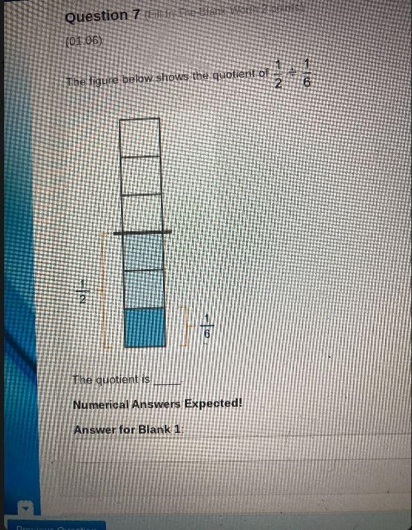 1/2 and 1/6 it has six squares and has 1/2 on one side and 1/6 in one square and then-example-1