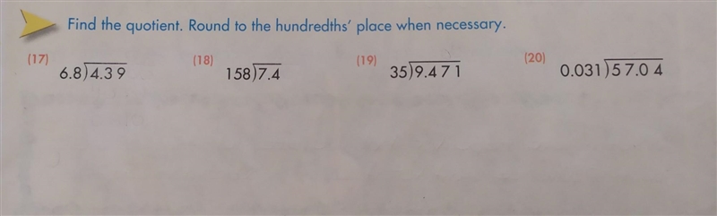 Please help asap! thank you Find the quotient. Round to the hundredths' place when-example-1