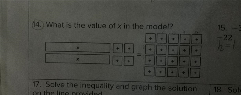 14.) What is the value of x in the model? Need help on my review sheet, if anyone-example-1