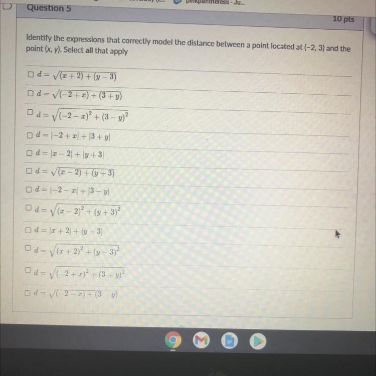 Identify the expressions that correctly model the distance between a point located-example-1