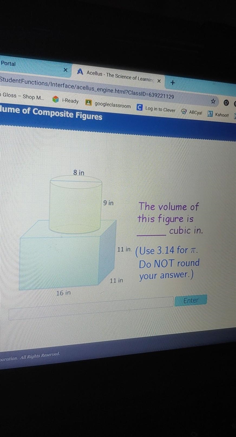 I really need help. volume of this figure using 3.14 without rounding.-example-1