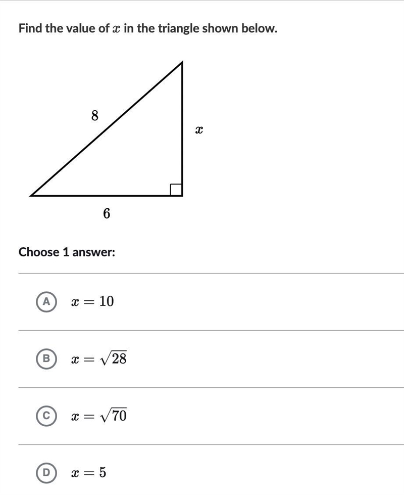 Find the value of the x in the triangle shown below. Please help!-example-1