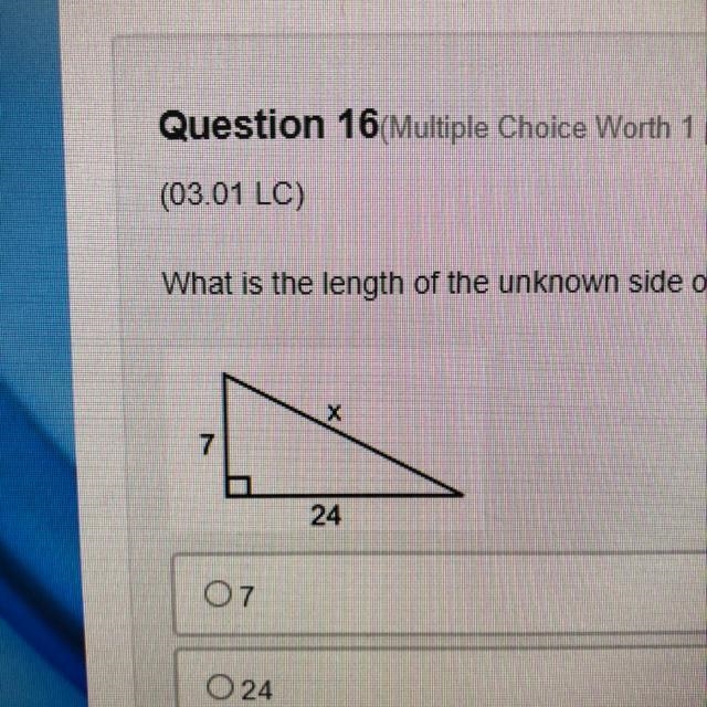 Question 16 Multiple Choice Worth 1 points)(03.01 LC)What is the length of the unknown-example-1