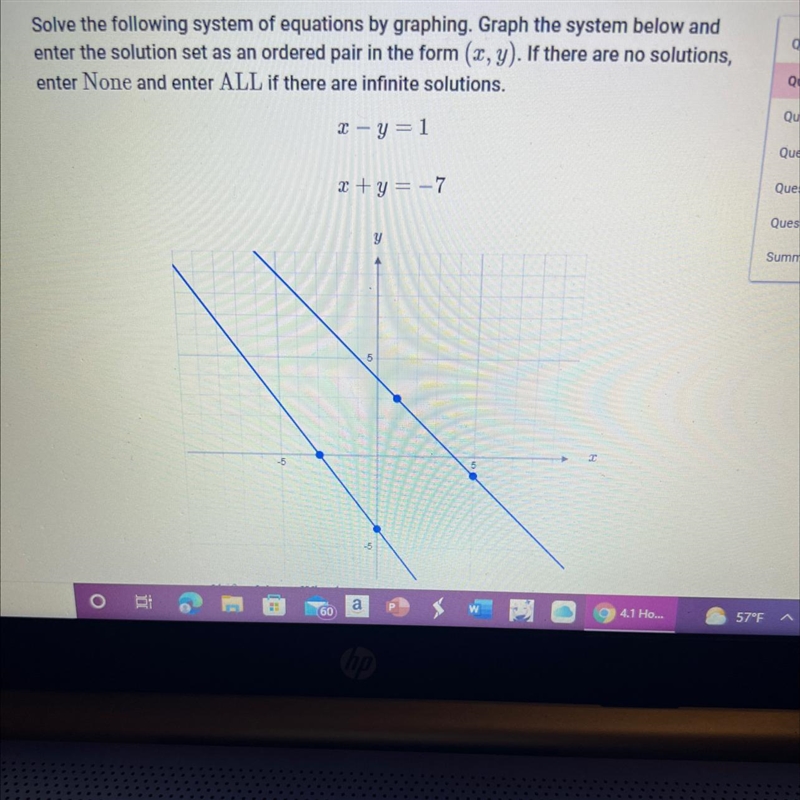 Solve the following system of equations by graphing. Graph the system below andenter-example-1