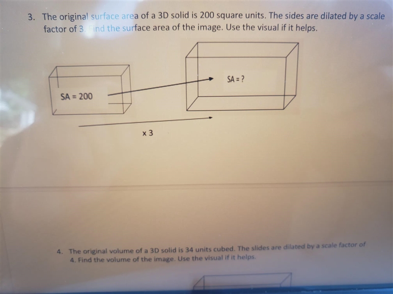 The original surface area of a 3D solid is 200 square units.The sides are dilated-example-1