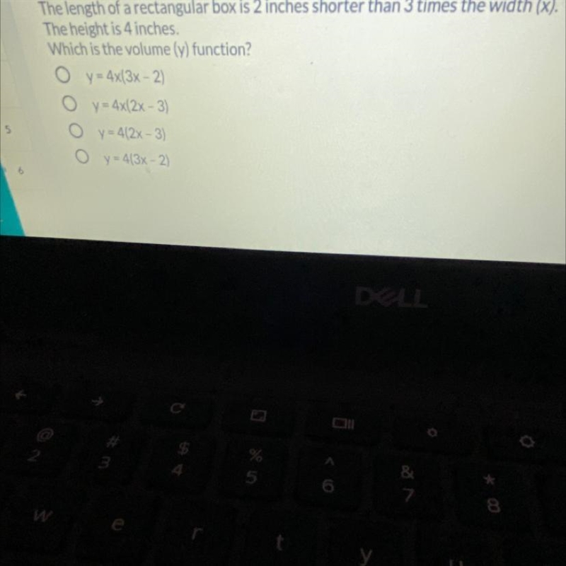 The length of a rectangular box is 2 inches shorter than 3 times the width (x).The-example-1