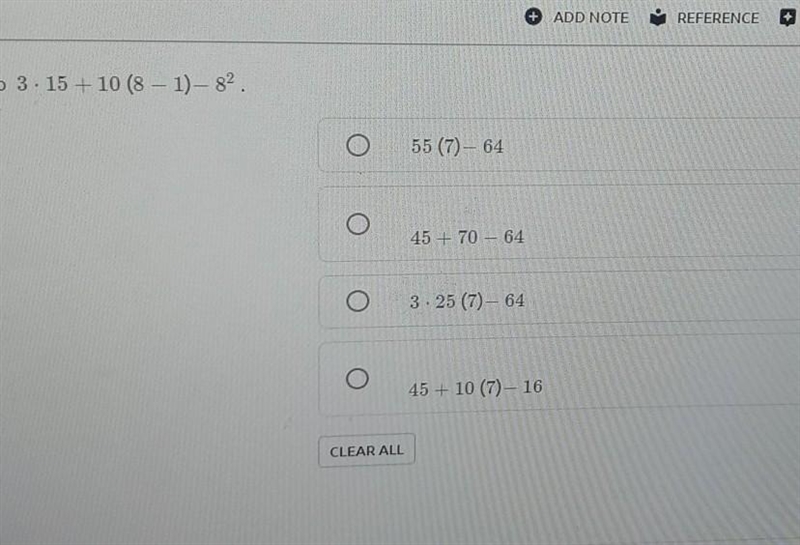 Question: Ramona wrote down an expression that was equivalent to... 3 . 15 + 10 (8 - 1) -82.(please-example-1