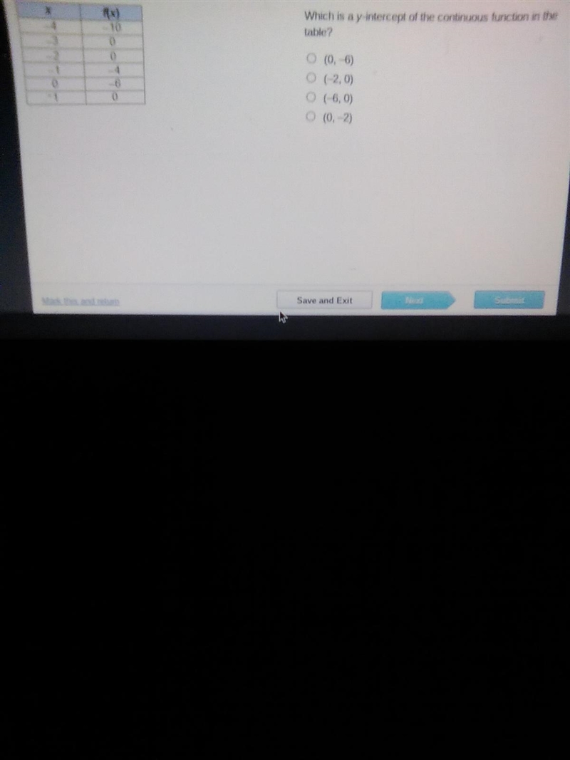 Which is a y-intercept of the continuous fubction in the table?-example-1