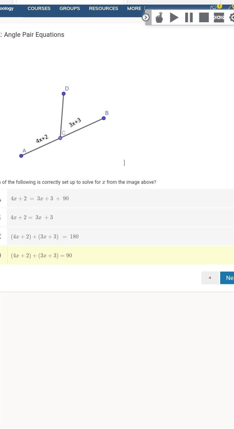 of the following is correctly set up to solve for xx from the image abovelook at photo-example-1