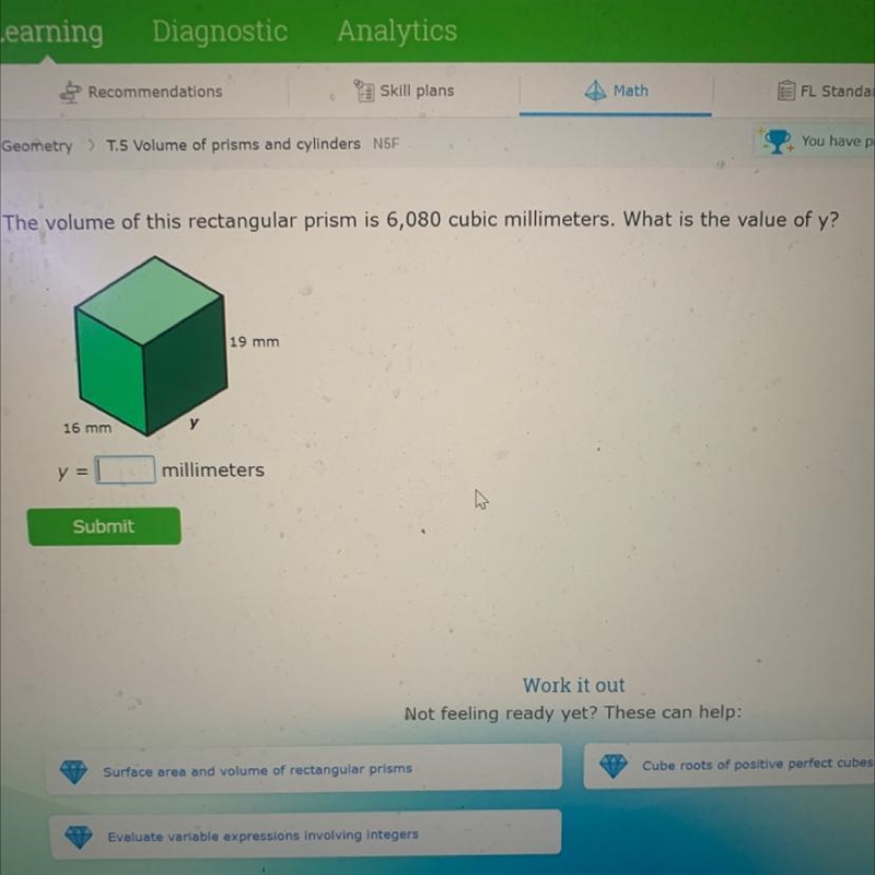 The volume of this rectangular prism is 6,080 cubic milimeters what is the value of-example-1