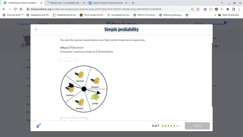 Simple probabilityYou spin the spinner shown below once. Each sector shown has an-example-1