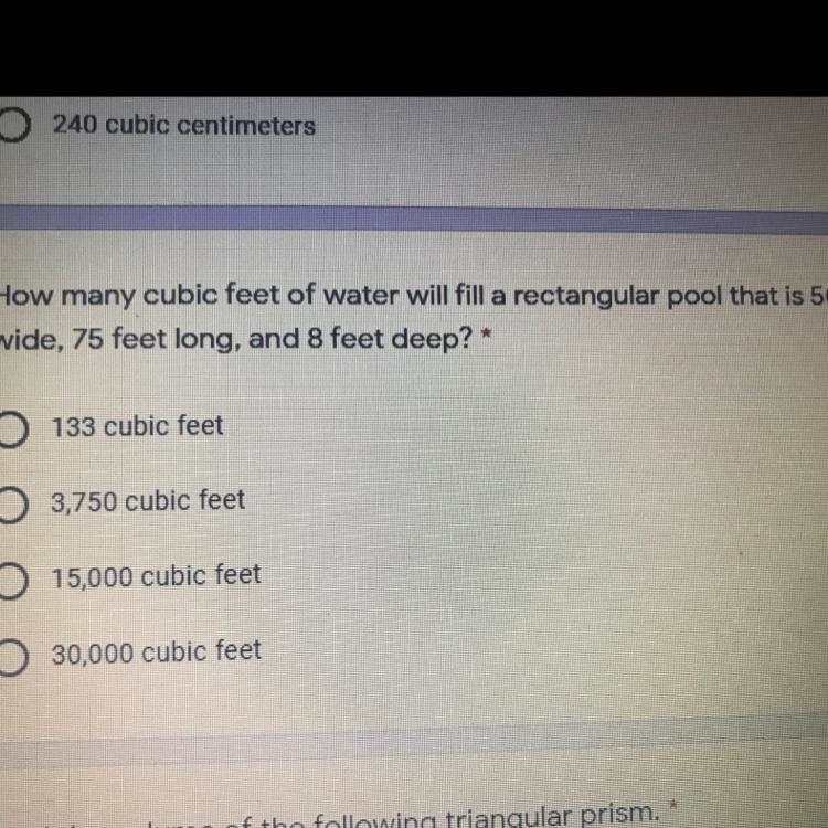 14 pointsHow many cubic feet of water will fill a rectangular pool that is 50 feetwide-example-1