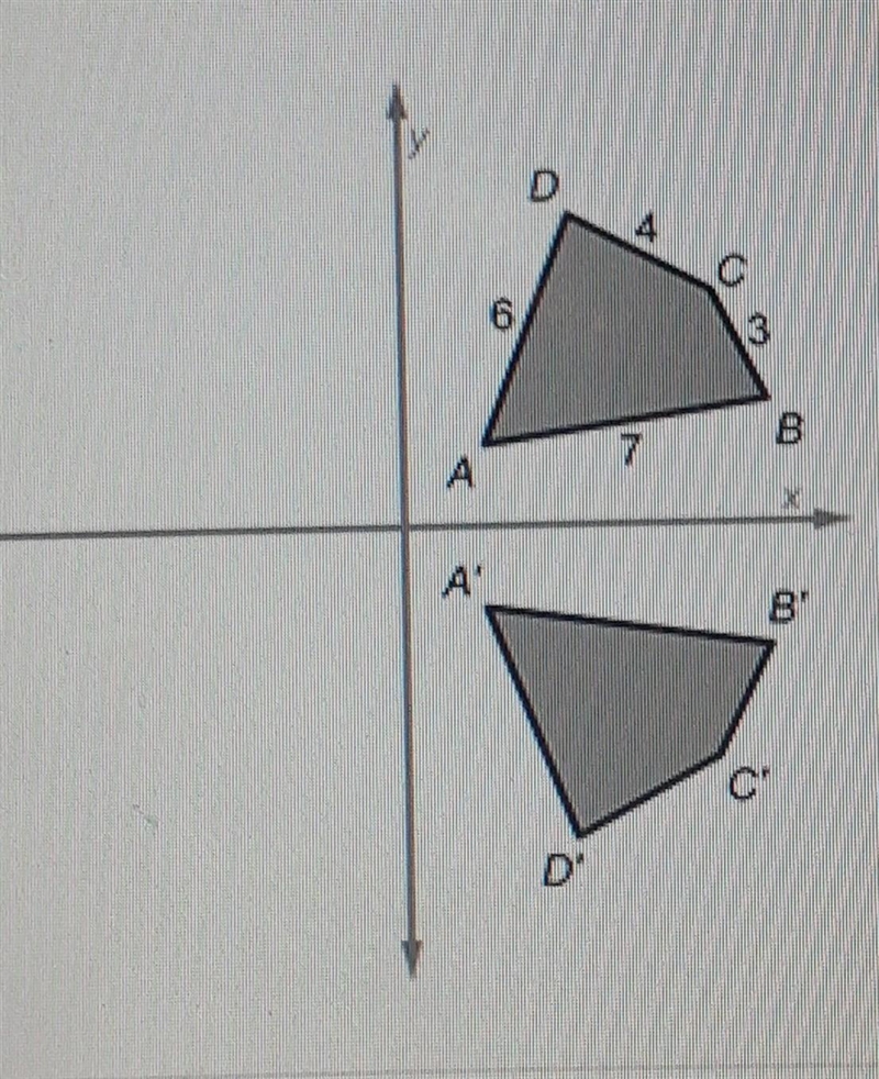 Quadrilateral A'B'C'D is a reflection of a quadrilateral ABCD over the x-axis. What-example-1