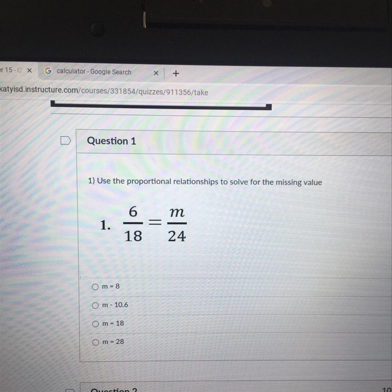 1) Use the proportional relationships to solve for the missing value이6m1.IⅡ1824Om-example-1