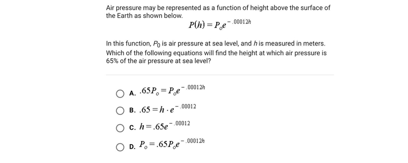 Air pressure may be represented as a function of height above the surface of the Earth-example-1