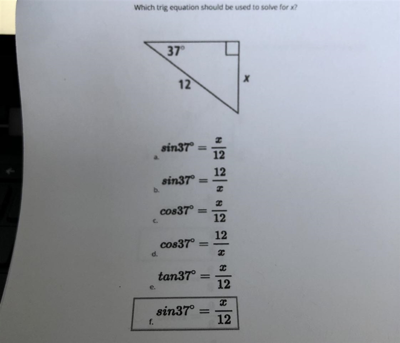 Which trig equation should be used to solve for x?-example-1