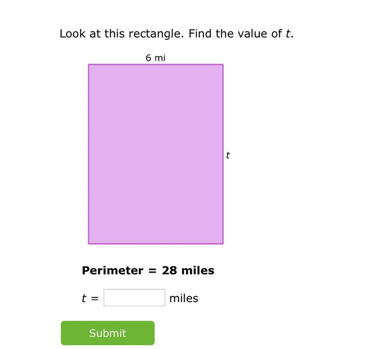 Look at this rectangle. Find the value of t.-example-1