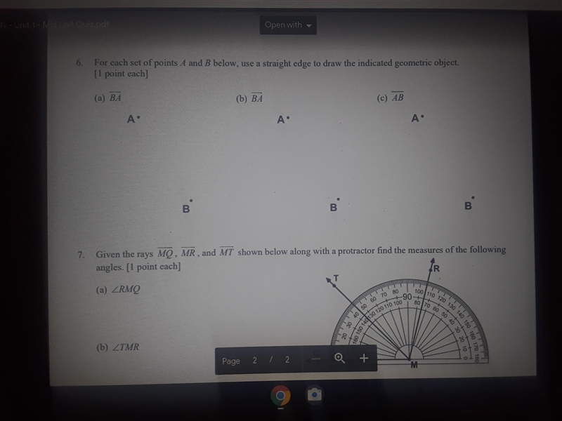 For each set points a and b below use a straight edge to draw the indicated geometric-example-1