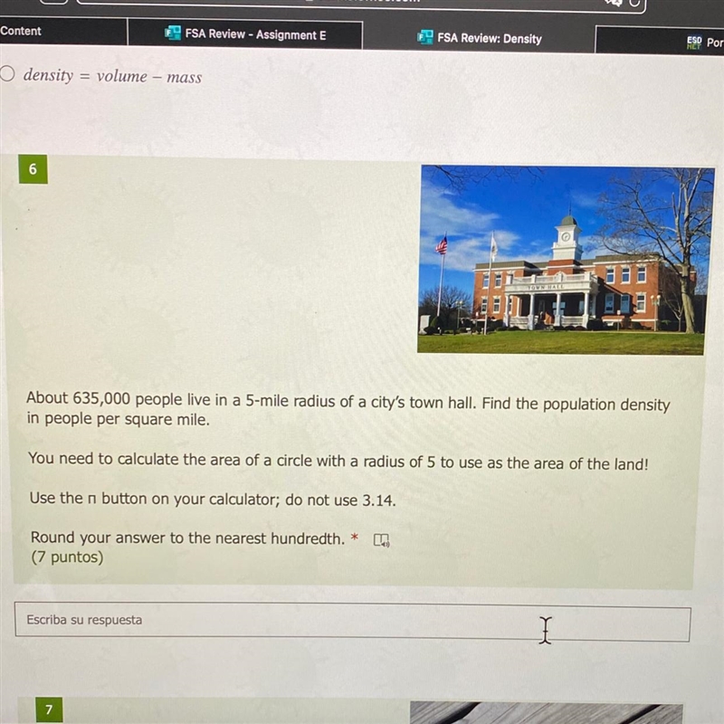 About 635,000 people live in a 5-mile radius of a city's town hall. Find the population-example-1