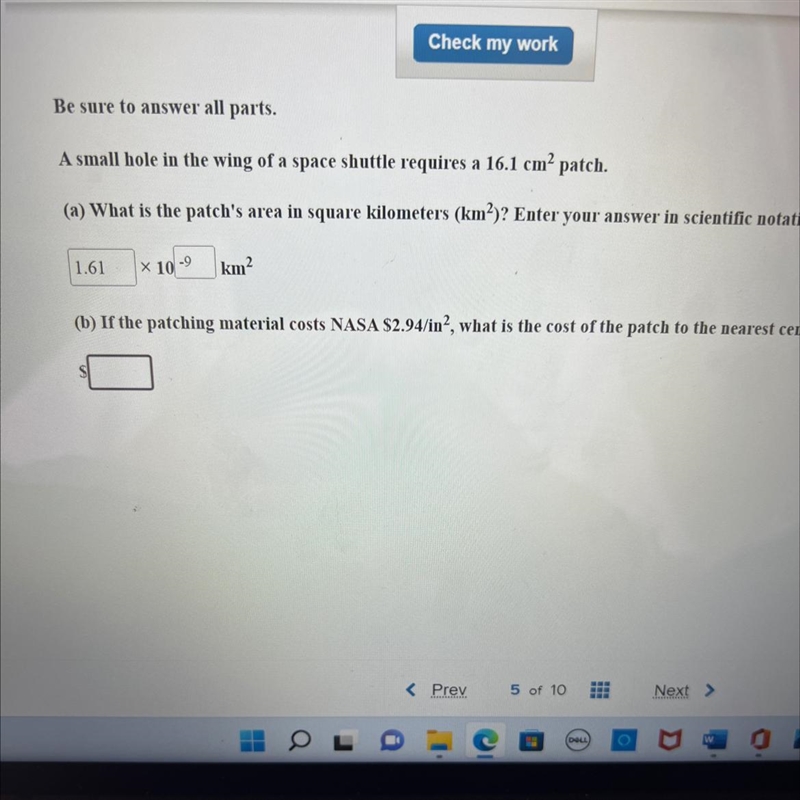 Be sure to answer all parts.A small hole in the wing of a space shuttle requires a-example-1