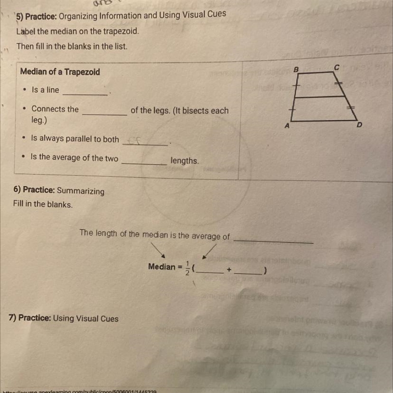 Label the median on the trapezoid.Then fill in the in the list-example-1