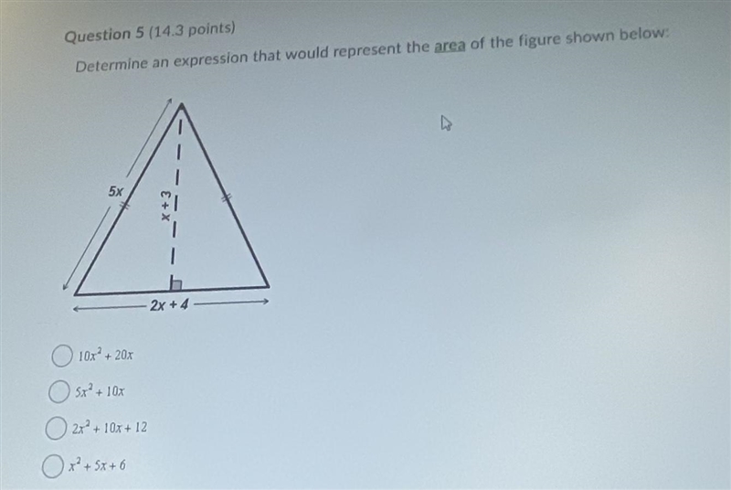 Determine an expression that would represent the area of the figure shown below:-example-1