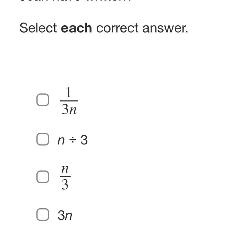 Jean wrote two correct variable expressions to represent the phrase “the quotient-example-1