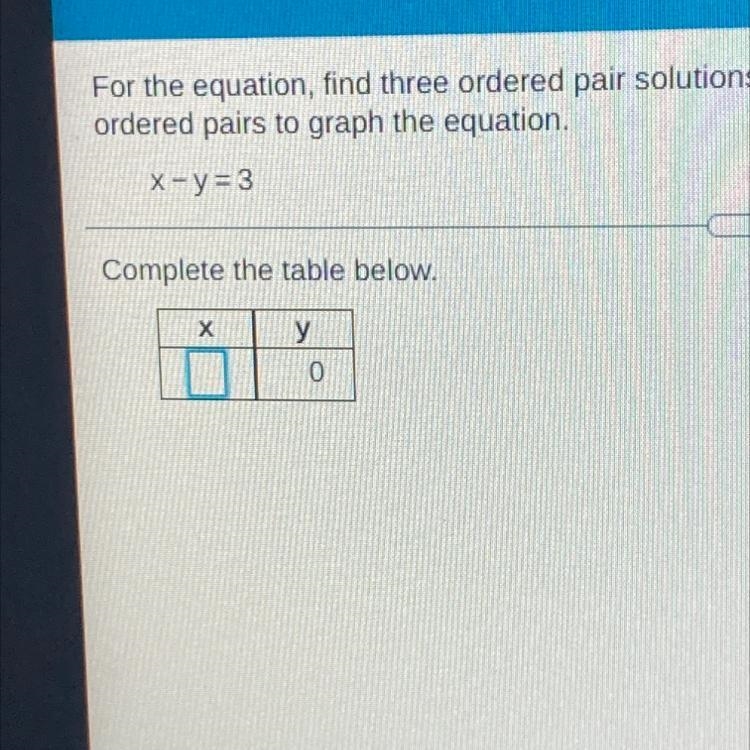 For the equation, find three ordered pairs solutions by completing the table. Then-example-1