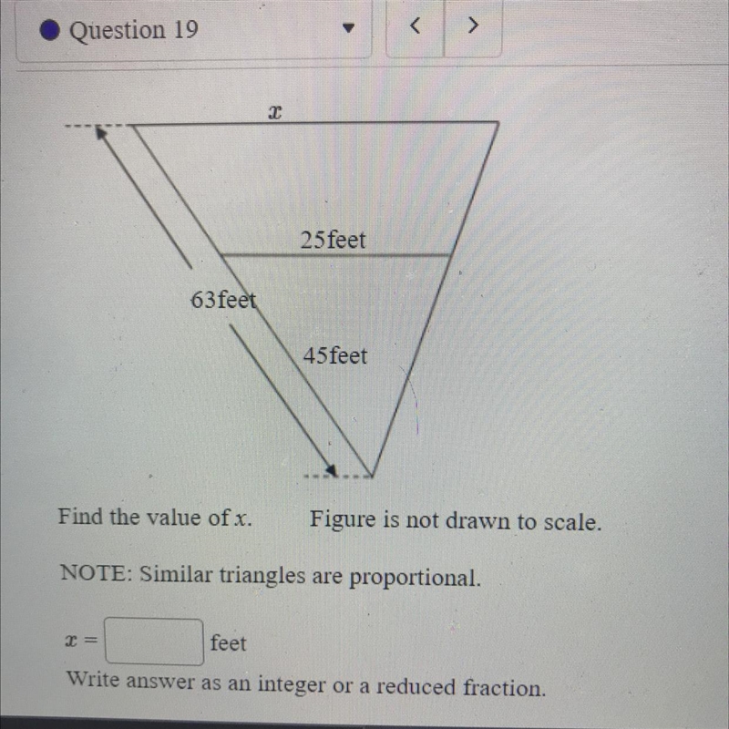 Find the value of x. Figure is not drawn to scale. NOTE: Similar triangles are proportional-example-1