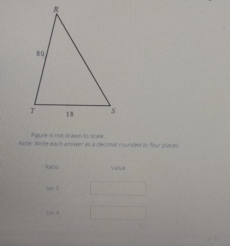 Statement: Using the figure, determine the following ratios. ∆RTS is a right triangle-example-1