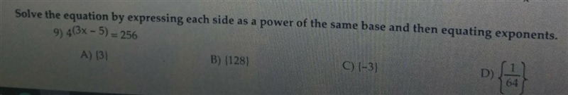 Solve the equation by expressing each side as a power of the same base and then equating-example-1