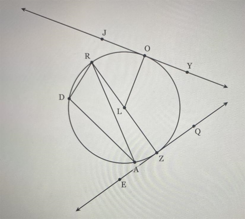 The figure below shows a circle with center L diameter RZ and tangents OY and ZQ . Which-example-1