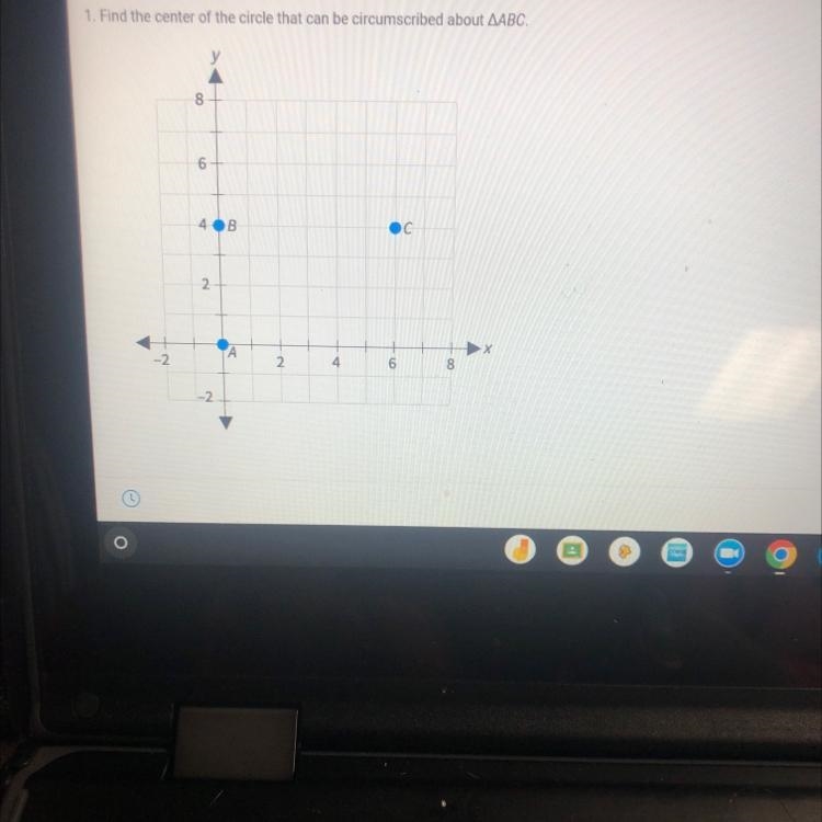 1. Find the center of the circle that can be circumscribed about AABC.8942B26C8-example-1