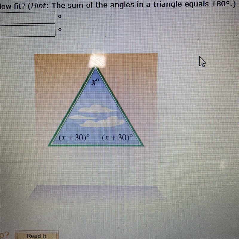 A builder wants to install a triangular window with the angles shownin the illustration-example-1